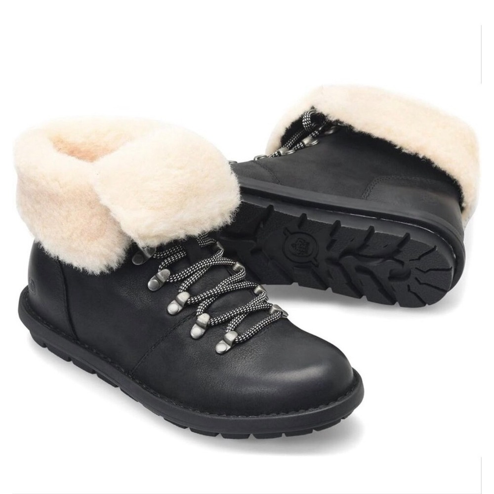 Born Dry Black Leather Shearling Lined Waterproof Hiking‎ Boots Womens Size 9